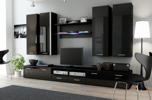 Вітальня DREAM 3 чорний - чорний глянець CAMA MEBLE Польща